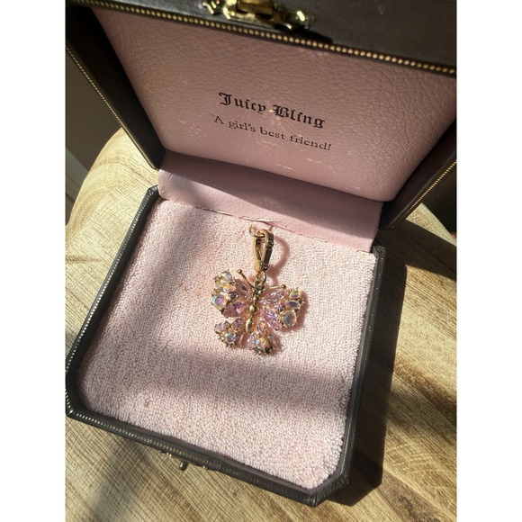 Juicy Couture Jewelry - Juicy Couture Pink Butterfly Charm Crystal Gold Tone Y2K NWT Box Rare